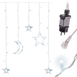 Fényfüggöny LED hold és csillagokkal, 2,5 m, 138 LED – Fehér