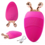 Szonikus arcmasszírozó kefe 3D forgó golyókkal – Rózsaszín