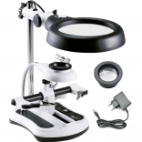 Forrasztóállomás harmadik kézzel és LED megvilágítású nagyítóval