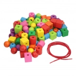 Színes, fa maxi gyöngyök befűzős zsinórral, 92 db