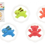 gyermek csörgő és rágóka – kör alakú, mackó vagy nyuszi