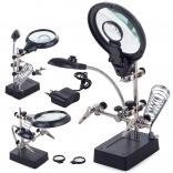 Harmadik kéz nagyítóval 2,5× 90 mm és LED világítással forrasztáshoz