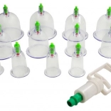 Tűz nélküli kínai vákuumos köpölyök, 12 darabos készlet kézi pumpával