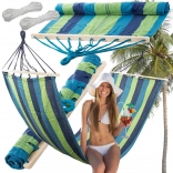 Kerti függőágy fa merevítéssel, csíkos, 200 × 80 cm