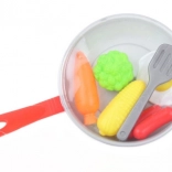 Műanyag serpenyő étellel és kiegészítőkkel gyerekeknek